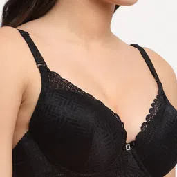 MAKCLAN Medium Coverage Underwired Lightly Padded Dry Fit Geometric Lace Push-Up Bra image 3