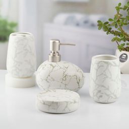 Kookee White 4 Pieces Printed Ceramic Bath Accessories Set-picture-4