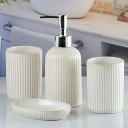 Kookee Beige 4 Piece Abstract Ceramic Bath Accessories Set-picture-40