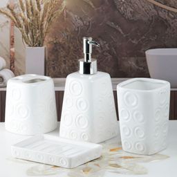 Kookee White 4 Piece Abstract Ceramic Bath Accessories Set-picture-45