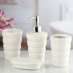Kookee White 4 piece Abstract Ceramic Bath Accessories Set-picture-38