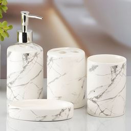 Kookee White 4 piece Abstract Ceramic Bath Accessories Set-picture-46