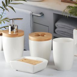 Kookee White & Beige 4 Pieces Ceramic Abstract Bath Accessories Set-picture-45