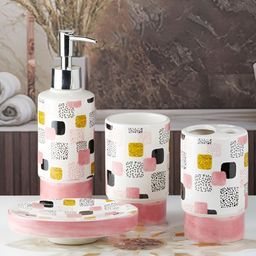 Kookee White & Black 4 pieces Abstract Ceramic Bath Accessories Set-picture-28