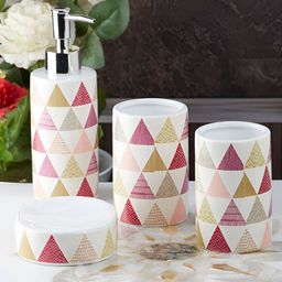 Kookee White & Pink 4 pieces Abstract Ceramic Bath Accessories Set-picture-39