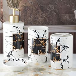 Kookee White & Black 4 Pieces Ceramic Abstract Bath Accessories Set-picture-44