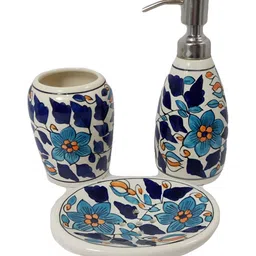 INDIA MEETS INDIA Blue 3 pieces Printed Ceramic Bath Accessories Set-picture-39