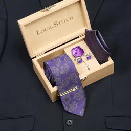 LOUIS STITCH Men Iris Purple Italian Silk Necktie Accessory Gift Set-picture-11