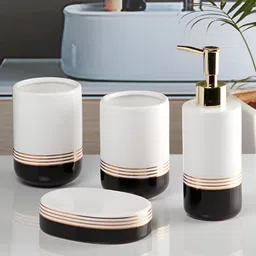 Kookee White & Black 4 Pieces Abstract Ceramic Bath Accessories Set image 4