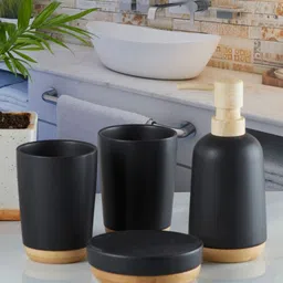Kookee Black & Beige 4 piece Abstract Ceramic Bath Accessories Set image 3