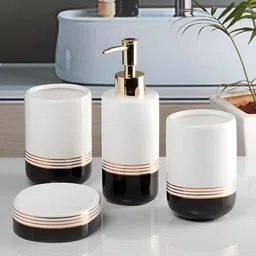 Kookee White & Black 4 Pieces Abstract Ceramic Bath Accessories Set image 2