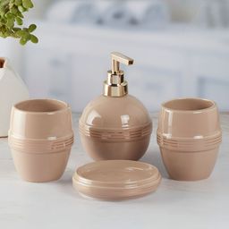 Kookee Brown 4 Pieces Striped Ceramic Bath Accessories Set-picture-32