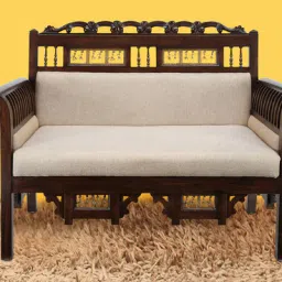 mudramark from pepperfry Teak Wood 2 Seater Sofa in Beige Finish image 1