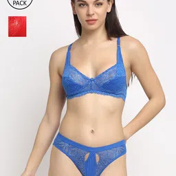 Friskers Pack Of 2 Red & Blue Non Padded Lingerie Sets-picture-15