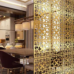 planet decor Static Glare (Set Of 10) Gold Colour Acrylic Hanging Room Divider image 1