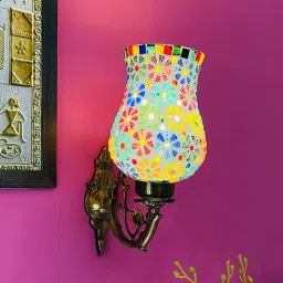 foziq Multicolour B22 holder Metal & Glass Uplight Wall Scone image 1