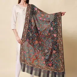 Pashmoda Women Grey Embroidered Pure Wool Shawl image 4