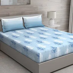 Blue Floral 144 TC Cotton King Sized Bed Sheets with 2 Pillow Covers by GM Fabrics image 1