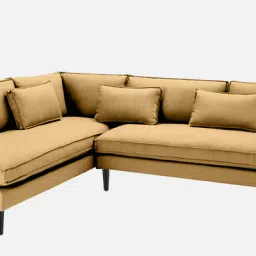 casacraft from pepperfry Mireya Fabric 6 Seater RHS Sectional Sofa (2+ Lounger) In Yellow Colour image 4
