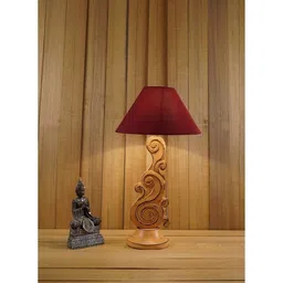 Maroon Poly Cotton Shade Table Lamp with Orange Base by Woody Lamp House image 1