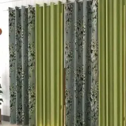 aadi traders Green Polyester Floral and Solid 7ft Semisheer Eyelet Door Curtains (4Pcs) image 1