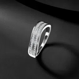 Silvora by Peora 925 Sterling Silver Rhodium-Plated CZ-Studded Finger Ring image 1