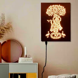 Home Delight Brown & White A4 Backlit Lord Krishna Craving Table Lamp image 1