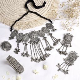 TEEJH Silver-Plated Oxidised Jewellery Set-picture-43
