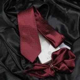 kavove KOVOVE Men Maroon Polka Dot Neck Tie & Pocket Square Accessory Gift Set-picture-48