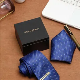 MUTAQINOTI Set Of 3 Half Circle Silk Blend Necktie Accessory Gift Set-picture-24