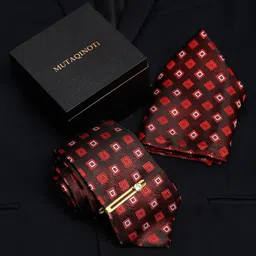 MUTAQINOTI Set Of 3 Brown Silk Necktie Accessory Gift Set-picture-21