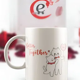 eCraftIndia White & Pink "Better Together" Valentine Love Printed Ceramic Coffee Mug-picture-18