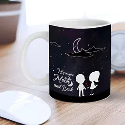 eCraftIndia White & Black Couple With Moon, Stars and Clouds Printed Ceramic Coffee Mug-image-30