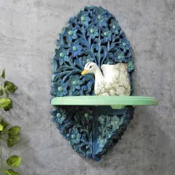 Mint Green & Blue Vintage Looks Handmade Carving Pooja Shelf By Disoo Fashions image 1