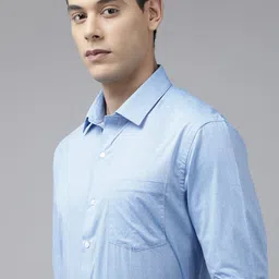 Arrow Men Blue Manhattan Slim Fit Textured Opaque Self Design Pure Cotton Formal Shirt-picture-25