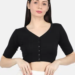 Monte Carlo Women's Pure Wool Black Solid Front Open Blouse-picture-12