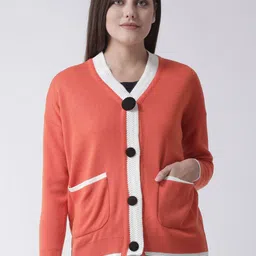 Club York Women Orange & White  Solid Cardigan Sweater-picture-31