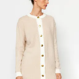 Trendyol Round Neck Drop-Shoulder Sleeves Longline Front-Open Sweaters-picture-34