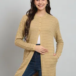 BROOWL Self Design Woollen Longline Cardigan-picture-16