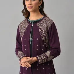 W Women Purple & Beige Longline Sweater image 3