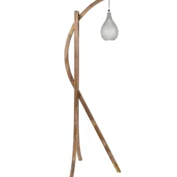 sapphire Transparent Glass Shade Tripod Floor Lamp With Wood Base image 5