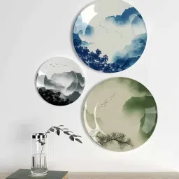homscape Ceramic Wall Plates with Mountain Scenery Wall Hanging Plate Set of 3 image 1