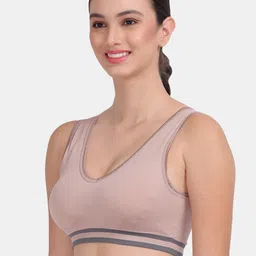 Amour Secret Mauve & Grey Workout Colourblocked Bra With Removable Padding image 3