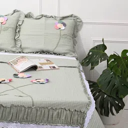 studiohmk Green Solid 1000 TC Cotton King Sized Bed Sheets with 2 Pillow Covers image 3