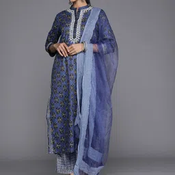 Varanga Women Floral Printed Mirror Work Pure Cotton Kurta With Trousers & With Dupatta image 1