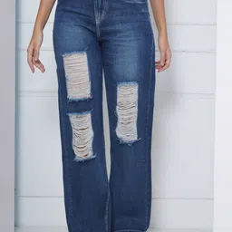 PUELLA Women Flared High-Rise Highly Distressed Light Fade Jeans image 1