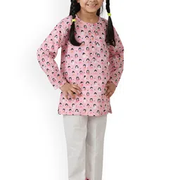frangipani Kids Girls Pink & White Graphic Printed Pure Cotton Night Suit-image-19
