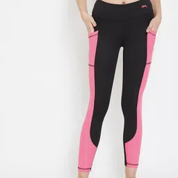 JUMP USA Women Black & Pink Colourblocked Active Wear Tights-image-84