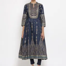 W Women Blue Ethnic Motifs Printed Kurta with Trousers-image-49