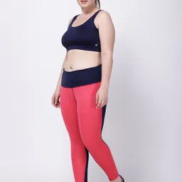 STUDIOACTIV Women Plus Size Peach & Black Colourblocked Tights image 4